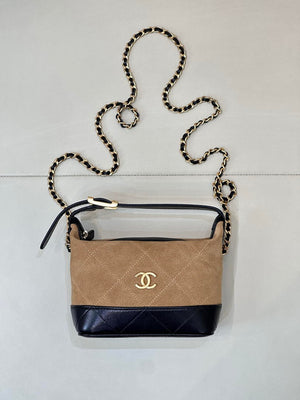 Chanel Clutch with chain Suede Calfskin Shiny Lambskin & Gold-Tone Metal AP5187 Camel & Black - Default Title - View 1