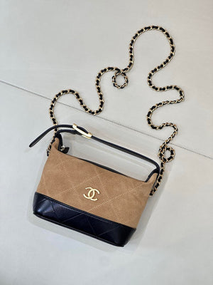 Chanel Clutch with chain Suede Calfskin Shiny Lambskin & Gold-Tone Metal AP5187 Camel & Black - Default Title - View 2