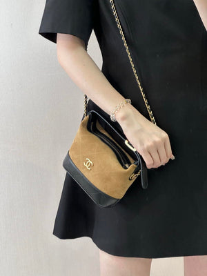 Chanel Clutch with chain Suede Calfskin Shiny Lambskin & Gold-Tone Metal AP5187 Camel & Black - Default Title - View 11