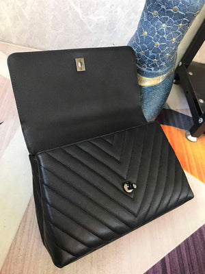 Chanel Large Flap Bag With Brown Top Handle Bag A92991 Black with Black Hardward - Default Title - View 7