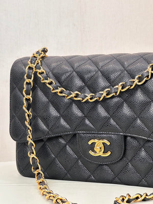 Chanel Large Flap Handbag Classic bag Grained shiny Calfskin gold A58600 Black - Default Title - View 5