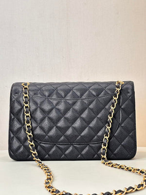 Chanel Large Flap Handbag Classic bag Grained shiny Calfskin gold A58600 Black - Default Title - View 7