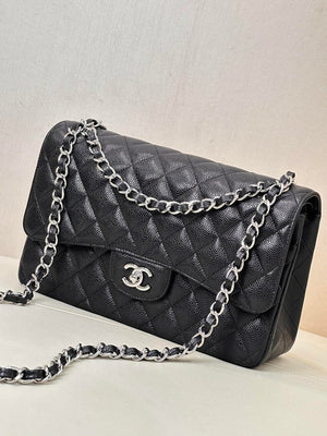 Chanel Large Flap Handbag Classic bag Grained shiny Calfskin Silver A58600 Black - Default Title - View 8