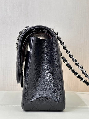Chanel Large Flap Handbag Classic bag Grained shiny Calfskin Silver A58600 Black - Default Title - View 9