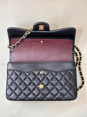 Chanel Large Flap Handbag Classic bag shiny Lambskin Gold A58600 Black - Default Title - View 4