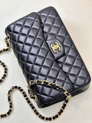 Chanel Large Flap Handbag Classic bag shiny Lambskin Gold A58600 Black - Default Title - View 6