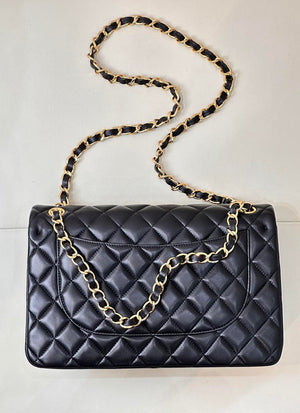 Chanel Large Flap Handbag Classic bag shiny Lambskin Gold A58600 Black - Default Title - View 7