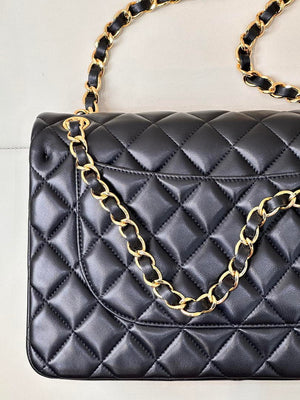 Chanel Large Flap Handbag Classic bag shiny Lambskin Gold A58600 Black - Default Title - View 9