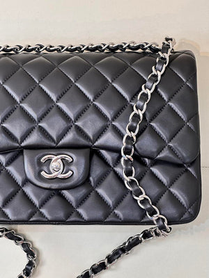 Chanel Large Flap Classic Handbag shiny Lambskin A58600 Black Silver - Default Title - View 2
