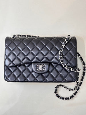 Chanel Large Flap Classic Handbag shiny Lambskin A58600 Black Silver - Default Title - View 4
