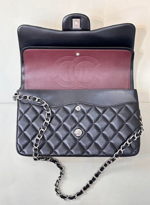 Chanel Large Flap Classic Handbag shiny Lambskin A58600 Black Silver - Default Title - View 6