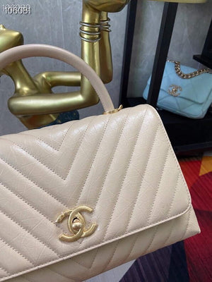 Chanel Large Top Handle Bag A92991 lambskin V gird Apricot Gold - Default Title - View 4