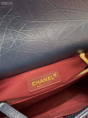 Chanel Large Top Handle Bag A92991 lambskin V gird Navy Blue Gold - Default Title - View 9