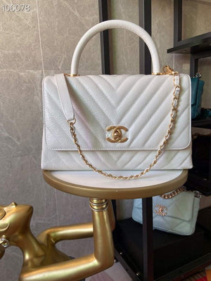 Chanel Large Top Handle Bag A92991 lambskin V gird White Gold - Default Title - View 1