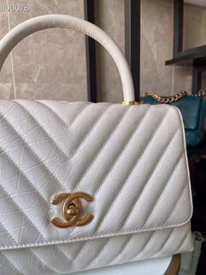 Chanel Large Top Handle Bag A92991 lambskin V gird White Gold - Default Title - View 4
