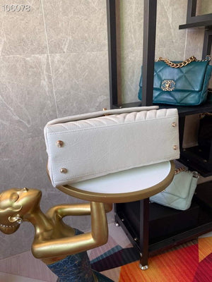 Chanel Large Top Handle Bag A92991 lambskin V gird White Gold - Default Title - View 6