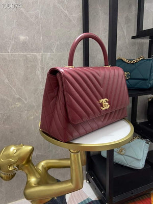 Chanel Large Top Handle Bag A92991 lambskin V gird Wine Red Gold - Default Title - View 3