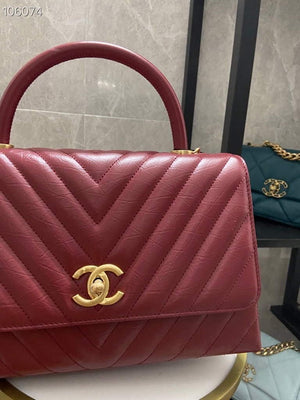 Chanel Large Top Handle Bag A92991 lambskin V gird Wine Red Gold - Default Title - View 4