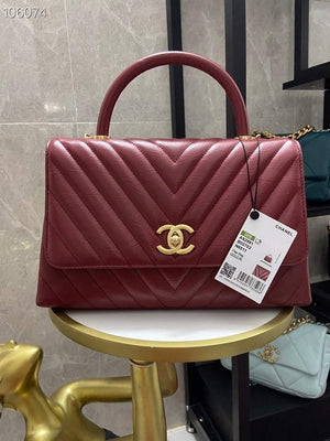 Chanel Large Top Handle Bag A92991 lambskin V gird Wine Red Gold - Default Title - View 5