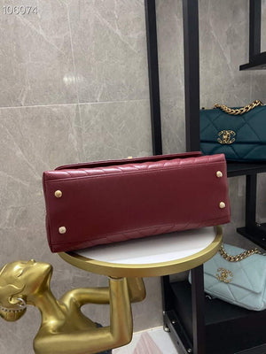 Chanel Large Top Handle Bag A92991 lambskin V gird Wine Red Gold - Default Title - View 6
