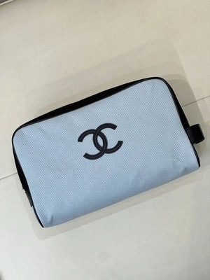 Chanel Large Zipped Pouch Canvas Calfskin & Silver-Tone Metal AP5267 Blue & Black - Default Title - View 2