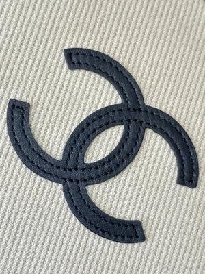 Chanel Large Zipped Pouch Canvas Calfskin & Silver-Tone Metal AP5267 White &Black - Default Title - View 4