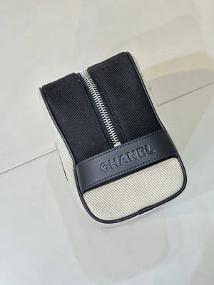 Chanel Large Zipped Pouch Canvas Calfskin & Silver-Tone Metal AP5267 White &Black - Default Title - View 6