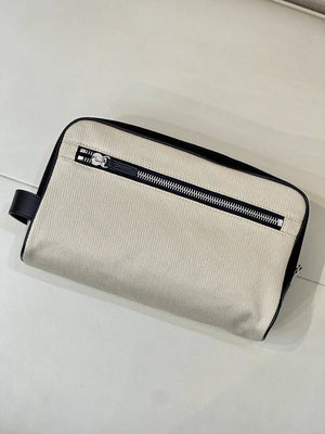 Chanel Large Zipped Pouch Canvas Calfskin & Silver-Tone Metal AP5267 White &Black - Default Title - View 7