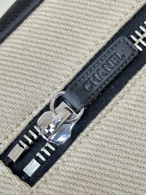 Chanel Large Zipped Pouch Canvas Calfskin & Silver-Tone Metal AP5267 White &Black - Default Title - View 8