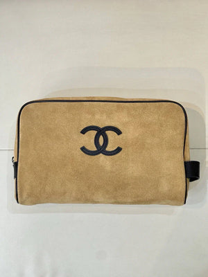 Chanel Large Zipped Pouch Canvas Calfskin & Silver-Tone Metal AP5267 Dark Beige - Default Title - View 1