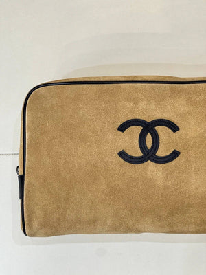 Chanel Large Zipped Pouch Canvas Calfskin & Silver-Tone Metal AP5267 Dark Beige - Default Title - View 3