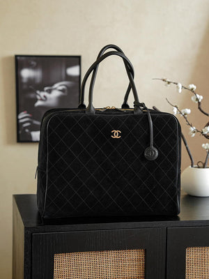 Chanel Maxi Bowling Bag Suede Calfskin & Gold-Tone Metal AS6212 Black - Default Title - View 1