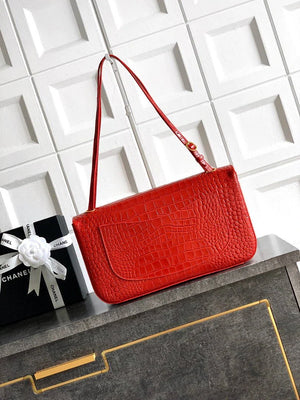 Chanel Maxi Flapbag Grained calfskin & gold-tone metal AS6231 Crocodile pattern Red - Default Title - View 3
