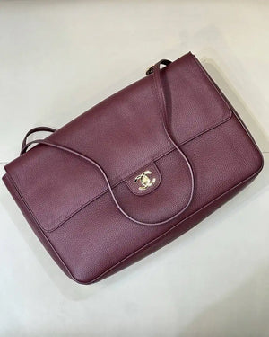 Chanel Maxi Flapbag Grained calfskin & gold-tone metal AS6233 Wine Red - Gold - View 5