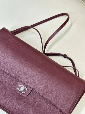 Chanel Maxi Flapbag Grained calfskin & gold-tone metal AS6233 Wine Red - Gold - View 11