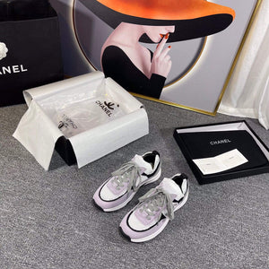 Chanel Men Women's Sneaker Shoes G38750 Purple and White Calfskin - 34 - View 1