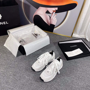 Chanel Men Women's Sneaker Shoes G38750 White and Grey Calfskin - 34 - View 1