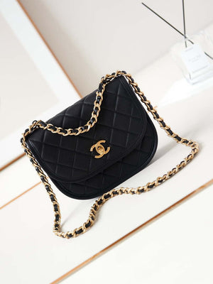 Chanel Messenger Bag Calfskin & Gold-Tone Metal AS4845 Black Lambskin - Default Title - View 1