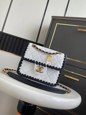 Chanel Mini Flap Bag Lambskin Braided Calfskin & Gold-Tone Metal AS2495 White - Default Title - View 1