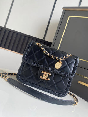 Chanel Mini Flap Bag Lambskin Braided Calfskin & Gold-Tone Metal AS2495 Black - Default Title - View 2