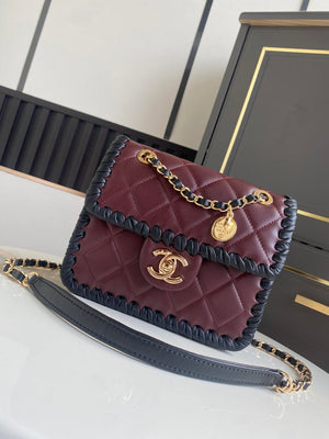 Chanel Mini Flap Bag Lambskin Braided Calfskin & Gold-Tone Metal AS2495 Wine red - Default Title - View 2