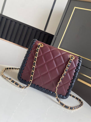 Chanel Mini Flap Bag Lambskin Braided Calfskin & Gold-Tone Metal AS2495 Wine red - Default Title - View 3