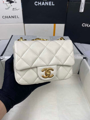 Chanel Mini Flap Bag Lambskin Gold-Tone Metal AS3213 White - Default Title - View 2