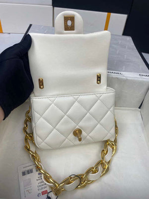 Chanel Mini Flap Bag Lambskin Gold-Tone Metal AS3213 White - Default Title - View 7