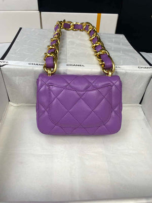 Chanel Mini Flap Bag Lambskin Gold-Tone Metal AS3213 Purple - Default Title - View 3