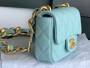 Chanel Mini Flap Bag Lambskin Gold-Tone Metal AS3213 Blue - Default Title - View 3