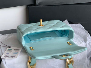 Chanel Mini Flap Bag Lambskin Gold-Tone Metal AS3213 Blue - Default Title - View 6