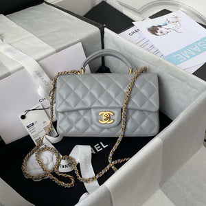 Chanel Mini flap Lambskin bag with top handle AS2431 Gray gold - Default Title - View 1