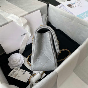 Chanel Mini flap Lambskin bag with top handle AS2431 Gray gold - Default Title - View 5