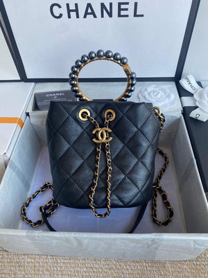 Chanel Grey Pearl Bracelet Bucket Bag Lambskin AS2608 Black - Default Title - View 1